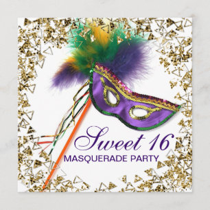 Paarse Veren Masker Sweet 16 Masquerade Party Kaart