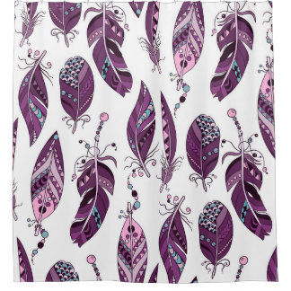 Paarse veren:  siernaadloos. douchegordijn