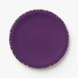 Paarse verjaardagsfeest met goud glitters glamour papieren bordje