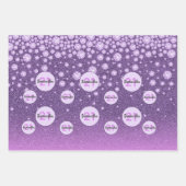 Paarse verjaardagsglitter roze monogram luxe inpakpapier vel (Voorkant 3)