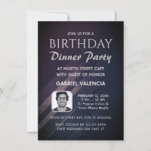 Paarse verjaardagsuitnodiging voor dinerfeest met 