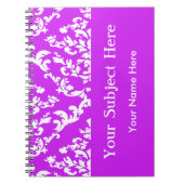 Paarse Vet Mod Damask met aangepaste tekst Notitieboek (Voorkant)