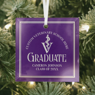 Paarse Veterinaire School Afstuderen Kerst Glas Ornament