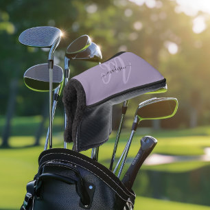 Paarse Vetgedrukte Script Monogram en Naam Golfheadcover