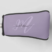 Paarse Vetgedrukte Script Monogram en Naam Golfheadcover (Voorkant)