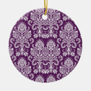 Paarse Victoriaans Damask Keramisch Ornament