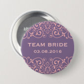 Paarse Victoriaans Floral Swirl Team Bride Button (Voorkant /achterkant)