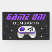 Paarse videogame Birthday Party Spandoek (Horizontaal)