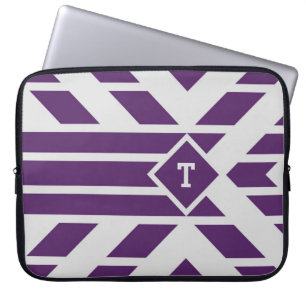 Paarse vierhoekige strepen op grijs, monogram Slee Laptop Sleeve