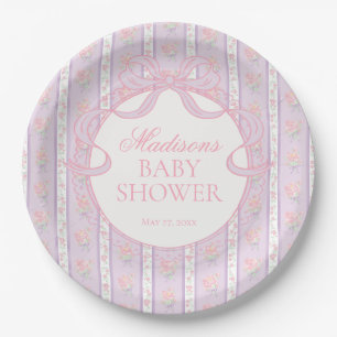 Paarse Vintage Fantasie Bloemen Baby Shower Papieren Bordje