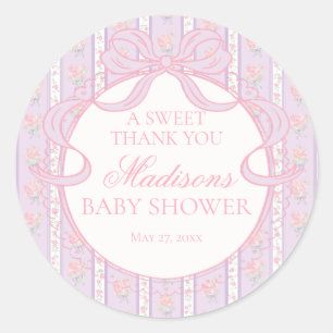 Paarse Vintage Fantasie Bloemige Baby Borrel Cirke Ronde Sticker