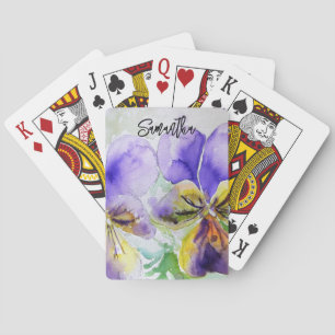 Paarse Viola Drie Violetjes Waterverfschilderij Pokerkaarten