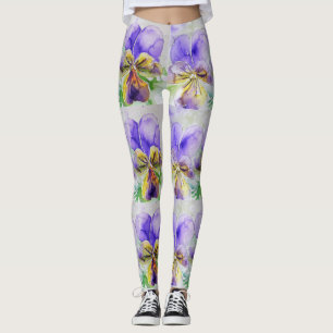 Paarse Viola Floral Waterverf Leggings