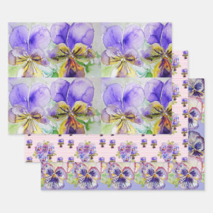 Paarse Viola Pansies bloem Waterverf Schilderen Inpakpapier Vel
