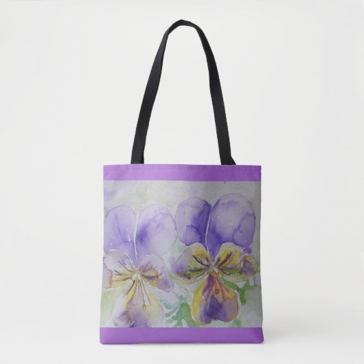Paarse Viola Pansy Flowers Floral Canvas tas (Voorkant)