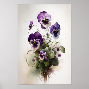 Paarse Viola's Bloemenkunst Print Poster