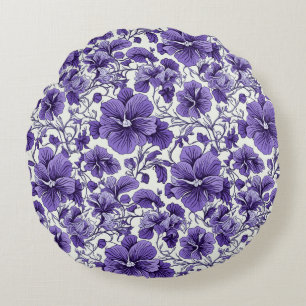 Paarse Violet Bloemen Botanische Bloemen Patroon Rond Kussen