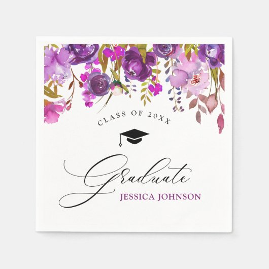 Paarse Violet Bloemen Moderne Stijl Graduation Par Servet (Voorkant)