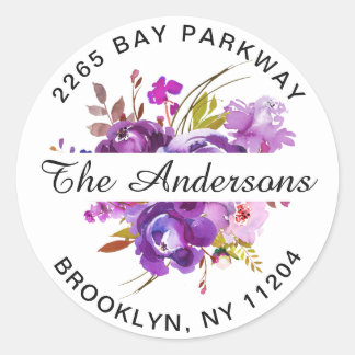 Paarse Violet Bloemen Retouradres Envelop Seal Ronde Sticker