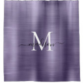 Paarse Violet Brushed Metal Monogram Girly Script Douchegordijn (Voorkant)