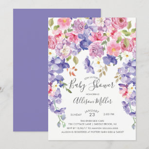 Paarse Violet Floral Baby shower Invitation Kaart