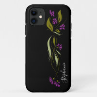 Paarse Violet Floral Black