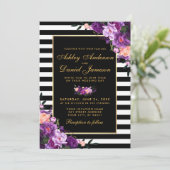 Paarse Violet Floral Gold Black Stripes BP Kaart (Staand voorkant)