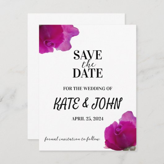 Paarse Violet Floral Save The Date (Voorkant / Achterkant)