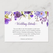 Paarse Violet Flowers Weddenschap Details Ontvangs Informatiekaartje (Voorkant)