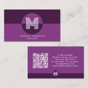 Paarse Violet Geometrische Moderne Monogram QR Cod Visitekaartje