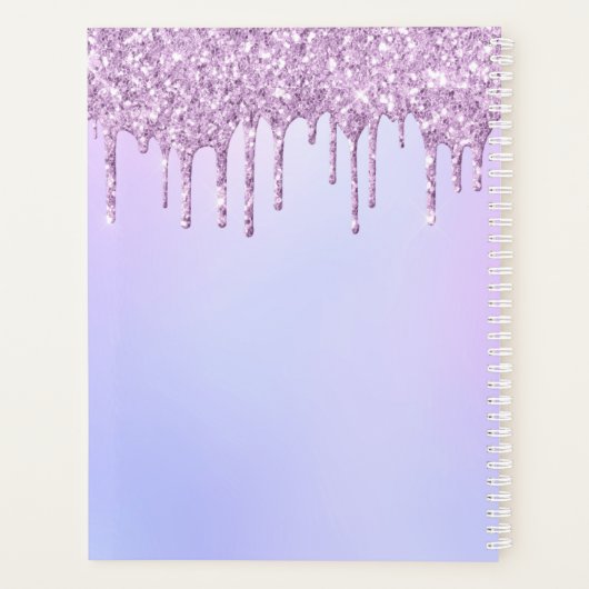 Paarse Violet Glitter Drips Girly Monogram 2025 Planner (Achterkant)