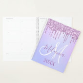 Paarse Violet Glitter Drips Girly Monogram 2025 Planner (Display)