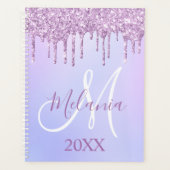 Paarse Violet Glitter Drips Girly Monogram 2025 Planner (Voorkant)
