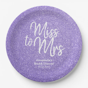 Paarse Violet Glitter Miss voor Mrs Vrijgezellenfe Papieren Bordje