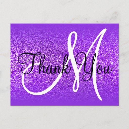 Paarse Violet Glitter Ombre Monogram Dankjewel Briefkaart (Voorkant)