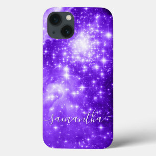 Paarse Violet Glitterende Sterren Hemels Foto iPhone 13 Hoesje