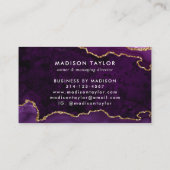 Paarse Violet Gold Glitter Agaat Marmer Monogram Afsprakenkaartje (Achterkant)