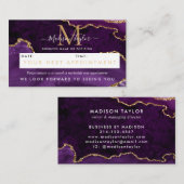 Paarse Violet Gold Glitter Agaat Marmer Monogram Afsprakenkaartje (Voorkant / Achterkant)