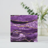 Paarse Violet Gold Glitter Geode Naam Tekst Agate (Staand voorkant)