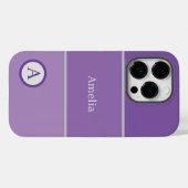Paarse Violet Kleur Blokken Monogram Naam Case-Mate iPhone Case (Achterkant (horizontaal))