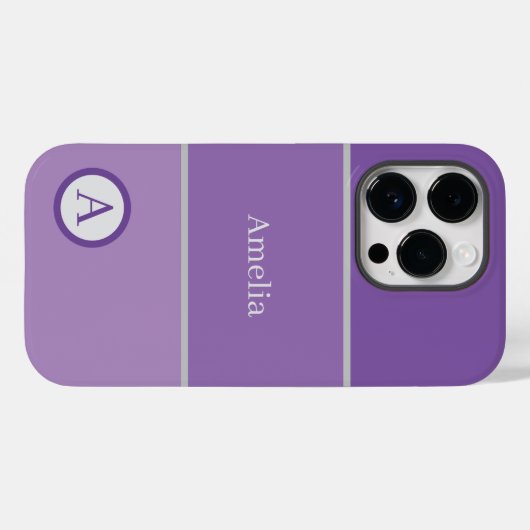 Paarse Violet Kleur Blokken Monogram Naam Case-Mate iPhone Case (Achterkant (horizontaal))