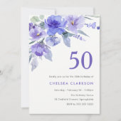 Paarse Violet & Lavendel 50ste Verjaardagsfeest Kaart (Voorkant)