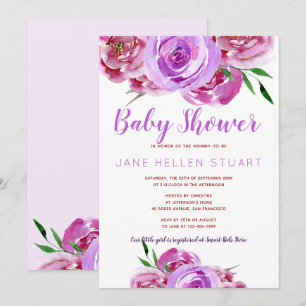 Paarse violet mauve pioenrozen boeket baby shower kaart