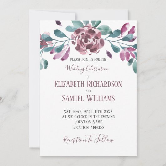 Paarse Violet Peony Waterverf Weddenschap Kaart (Voorkant)