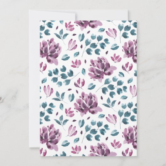 Paarse Violet Peony Waterverf Weddenschap Kaart (Achterkant)