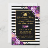 Paarse Violet Striped Graduparty uitnodigen Kaart (Voorkant)
