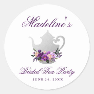 Paarse Violet Tea Party Vrijgezellenfeest klein Ronde Sticker