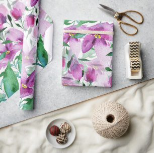 Paarse Violet Waterverf Bloem Handgeschilderd Cadeaupapier