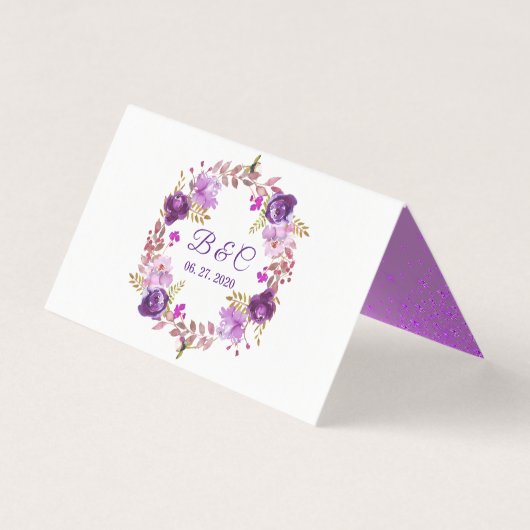 Paarse Violet Waterverf Bloemen Bruiloft Plaats Ka Kaart (Achterkant)