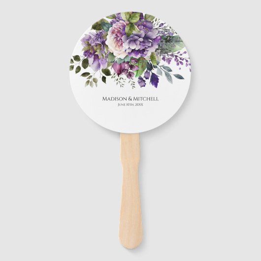 Paarse Violet Waterverf Boeket Gold Script Handwaaier (Voorkant)